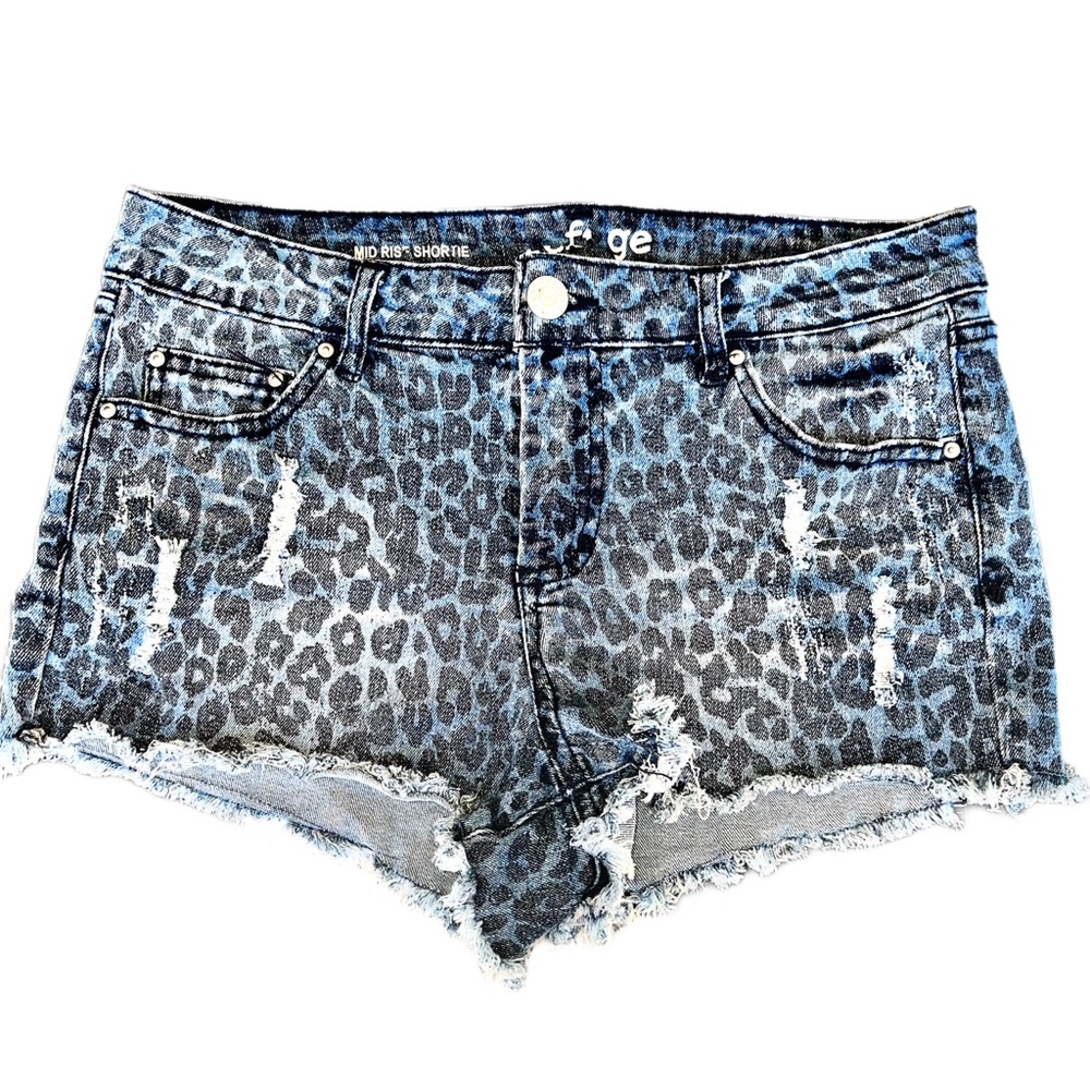 Refuge Leopard Print Mid Rise Distressed Shorts